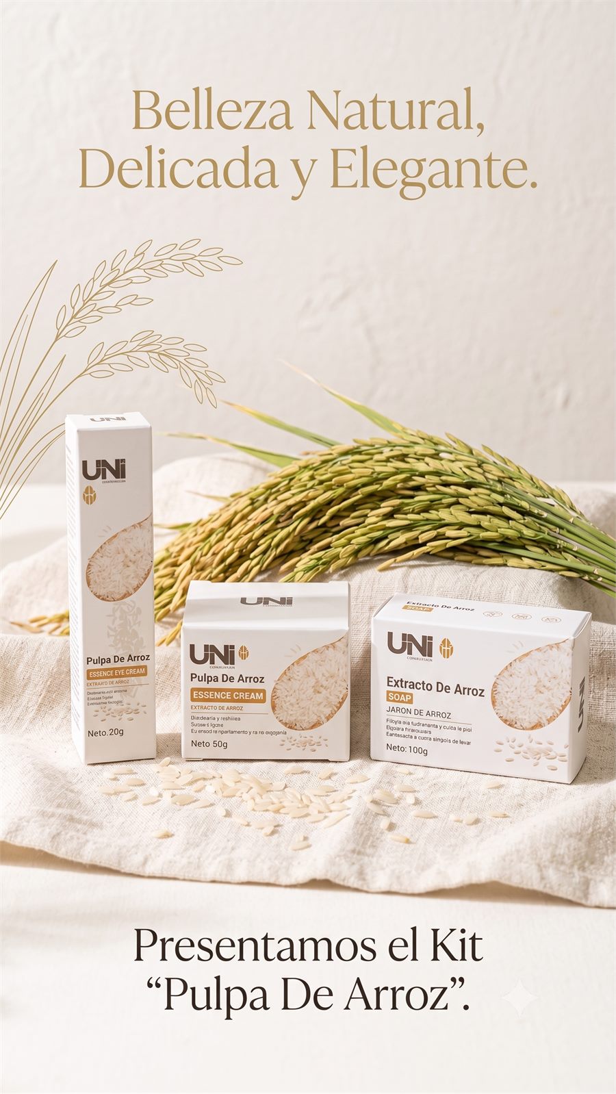 Kit Pulpa de Arroz UNI · contorno, crema y jabón